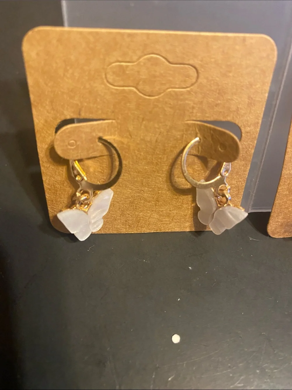Gold Butterfly Hoop Earrings with White Accent